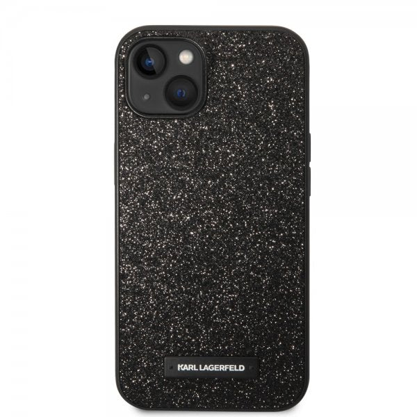 Karl Lagerfeld iPhone 14 Plus -suojakuori Solid Glitter Plaque Logo Musta