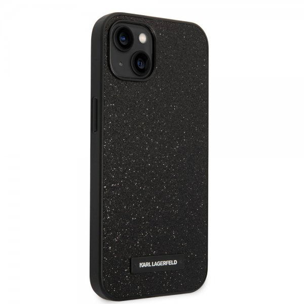 Karl Lagerfeld iPhone 14 Plus -suojakuori Solid Glitter Plaque Logo Musta