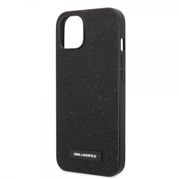 Karl Lagerfeld iPhone 14 Plus -suojakuori Solid Glitter Plaque Logo Musta