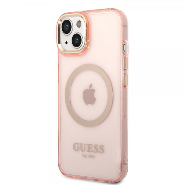 Guess iPhone 14 Plus Läpinäkyvä MagSafe Kuori Ruusukulta