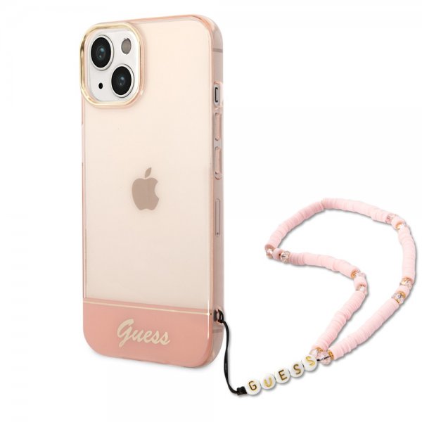Guess iPhone 14 Plus Läpikuultava Kuori Hihnalla Ruusukulta