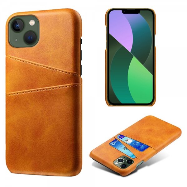 iPhone 14 Plus -kuoret kahdella korttipaikalla, vaaleanruskea