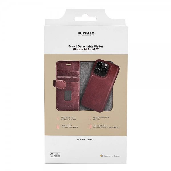 Buffalo iPhone 14 Pro suojakuori 2-in-1 Irrotettava Lompakko Ruskea