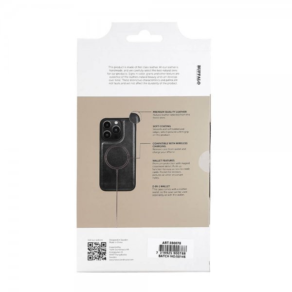 Buffalo iPhone 14 Pro -kotelo 2-in-1 Irrotettava lompakko musta