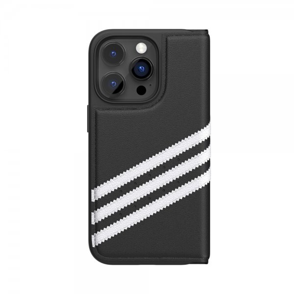 Adidas iPhone 14 Pro -kotelo 3 Stripes Booklet Case musta valkoinen