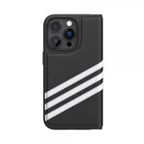 Adidas iPhone 14 Pro -kotelo 3 Stripes Booklet Case musta valkoinen