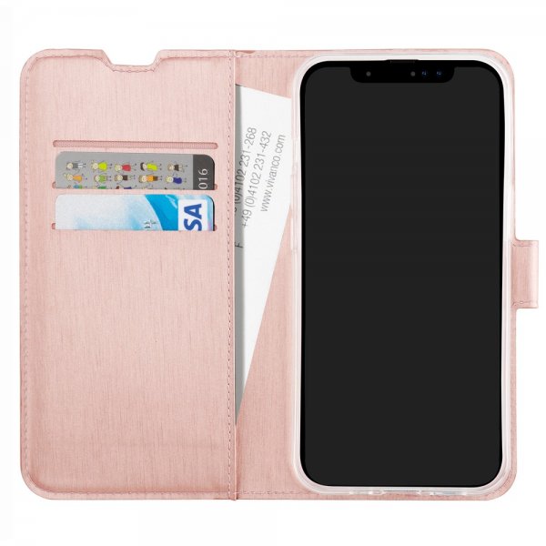 Vivanco iPhone 14 Pro -suojakuori Classic Wallet ruusukulta