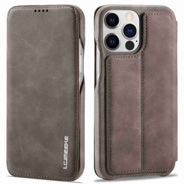 Lc.Imeeke iPhone 14 Pro Flip-suojakotelo, tummanruskea
