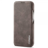 Lc.Imeeke iPhone 14 Pro Flip-suojakotelo, tummanruskea