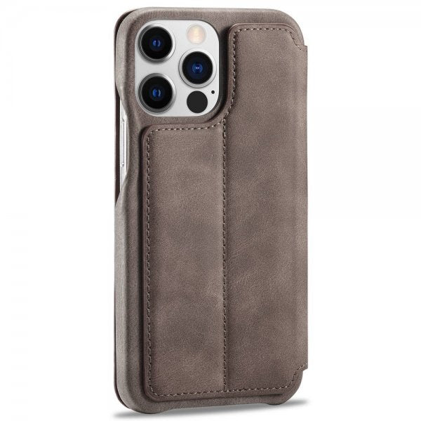 Lc.Imeeke iPhone 14 Pro Flip-suojakotelo, tummanruskea