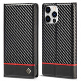 Lc.Imeeke iPhone 14 Pro -kuori hiilikuitukuvio punaisella vaakasuoralla raidalla