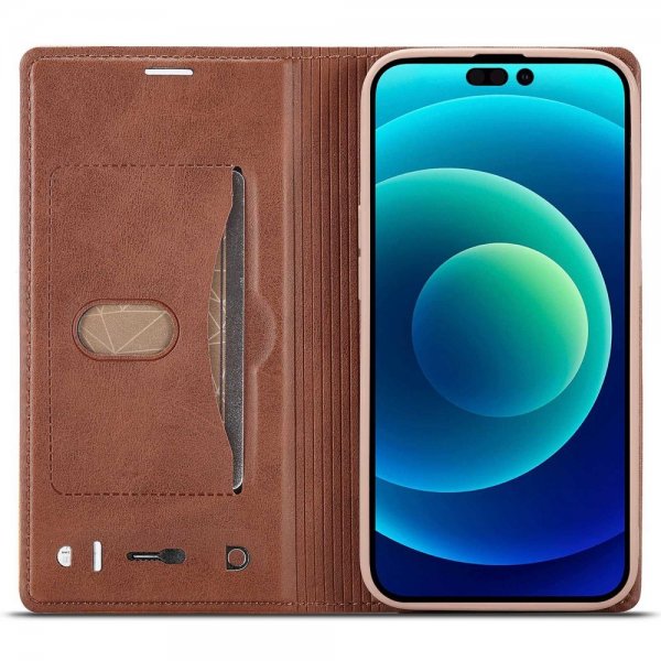 Lc.Imeeke iPhone 14 Pro suojakuori korttipaikalla ulkopuolella, ruskea