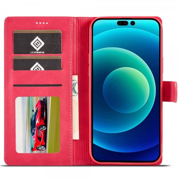 Lc.Imeeke iPhone 14 Pro -suojakuori korttipaikalla ja jalustatoiminnolla, magenta