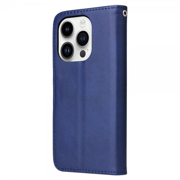 iPhone 14 Pro -kotelo irrotettavalla KT Leather Series-3 -nahkakuorella, sininen