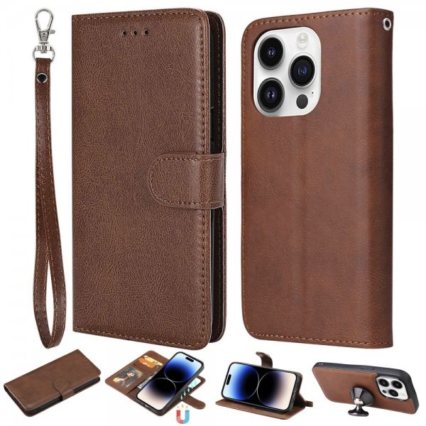 iPhone 14 Pro -kotelo irrotettavalla KT Leather Series-3 -kuorella, ruskea
