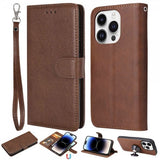 iPhone 14 Pro -kotelo irrotettavalla KT Leather Series-3 -kuorella, ruskea