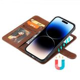 iPhone 14 Pro -kotelo irrotettavalla KT Leather Series-3 -kuorella, ruskea