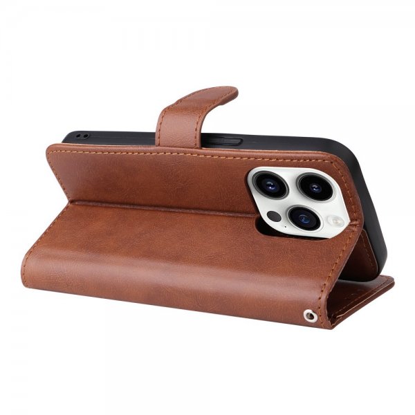iPhone 14 Pro -kotelo irrotettavalla KT Leather Series-3 -kuorella, ruskea