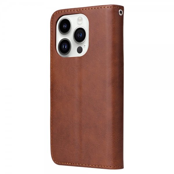 iPhone 14 Pro -kotelo irrotettavalla KT Leather Series-3 -kuorella, ruskea