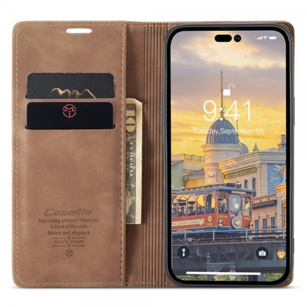 CaseMe iPhone 14 Pro Retro Flip Ruskea