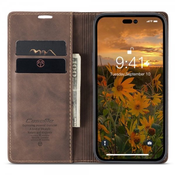 CaseMe iPhone 14 Pro Retro Flip Kahvi