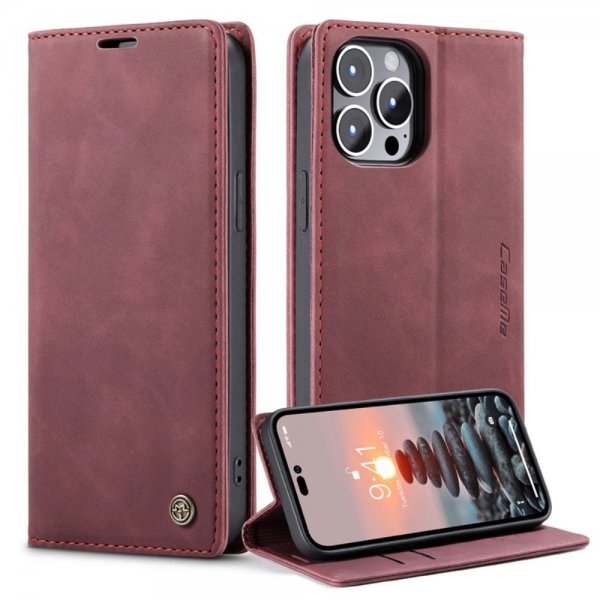 CaseMe iPhone 14 Pro -suojakuori, retro, läppämalli, punainen