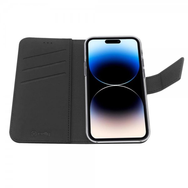 Celly iPhone 14 Pro Fodral Wally Wallet Case Musta