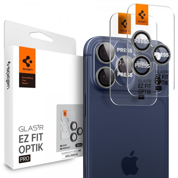 Spigen iPhone 14/15/16/17 Pro & Pro Max kameran suoja GLAS.tR EZ Fit Optik Pro 2-pakkaus Harmaa