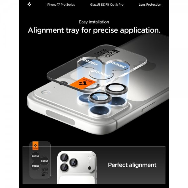 Spigen iPhone 14/15/16/17 Pro & Pro Max kameran suoja GLAS.tR EZ Fit Optik Pro 2-pakkaus Harmaa