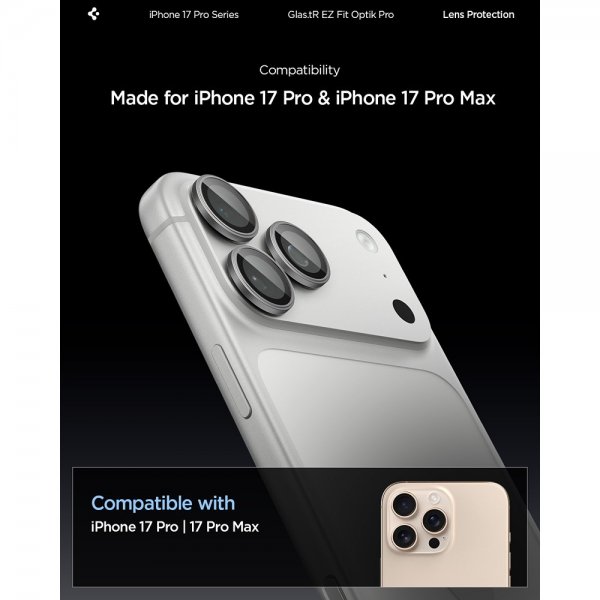 Spigen iPhone 14/15/16/17 Pro & Pro Max kameran suoja GLAS.tR EZ Fit Optik Pro 2-pakkaus Harmaa