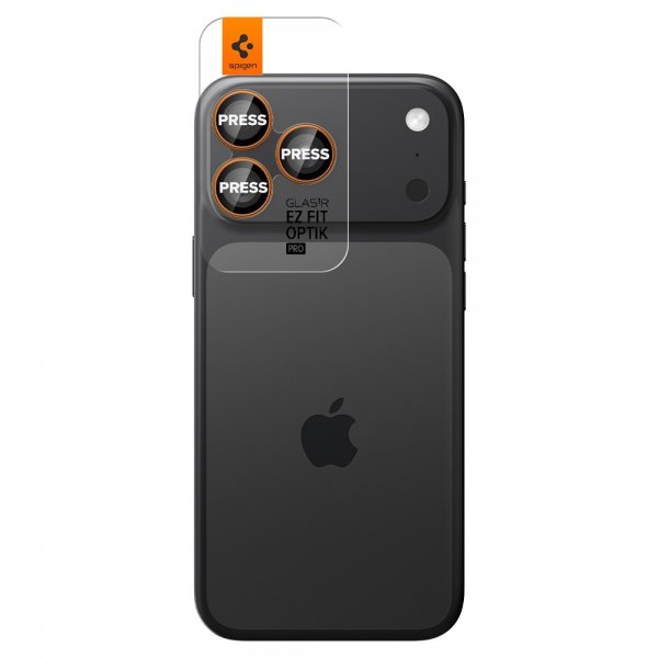 Spigen iPhone 14/15/16/17 Pro & Pro Max -kamerasuojus GLAS.tR EZ Fit Optik Pro 2-pakkaus Oranssi