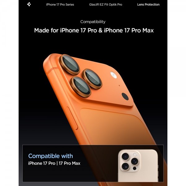 Spigen iPhone 14/15/16/17 Pro & Pro Max -kamerasuojus GLAS.tR EZ Fit Optik Pro 2-pakkaus Oranssi