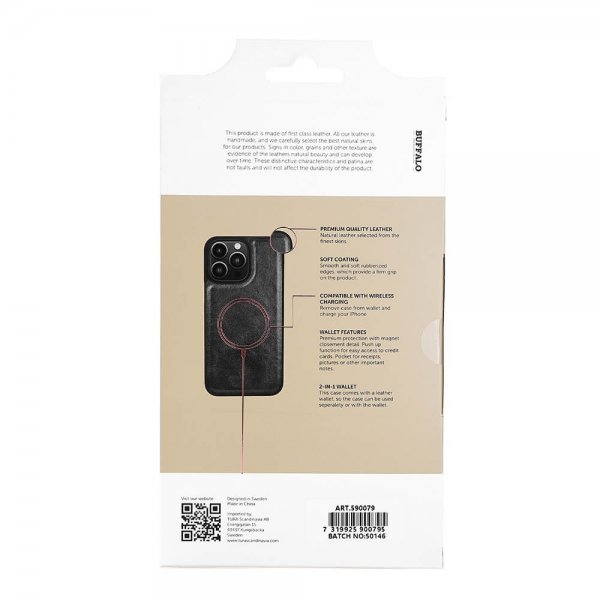 Buffalo iPhone 14 Pro Max Kotelo 2-in-1 Irrotettava Lompakko Musta