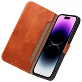 Qialino iPhone 14 Pro Max -kotelo, aitoa nahkaa, ruskea
