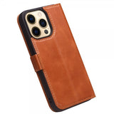Qialino iPhone 14 Pro Max -kotelo, aitoa nahkaa, ruskea