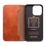 Qialino iPhone 14 Pro Max -kotelo, aitoa nahkaa, ruskea