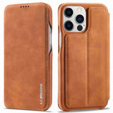 Lc.Imeeke iPhone 14 Pro Max Flip-suojakotelo, vaaleanruskea