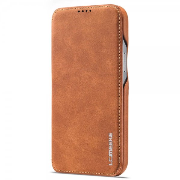Lc.Imeeke iPhone 14 Pro Max Flip-suojakotelo, vaaleanruskea