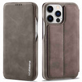 Lc.Imeeke iPhone 14 Pro Max Flip-suojakotelo, tummanruskea