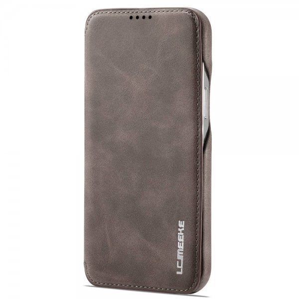 Lc.Imeeke iPhone 14 Pro Max Flip-suojakotelo, tummanruskea