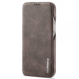 Lc.Imeeke iPhone 14 Pro Max Flip-suojakotelo, tummanruskea