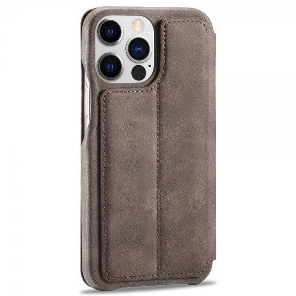 Lc.Imeeke iPhone 14 Pro Max Flip-suojakotelo, tummanruskea