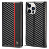 Lc.Imeeke iPhone 14 Pro Max -suojakuori hiilikuitukuvioitu punainen pystyraita