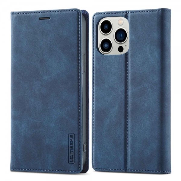 Lc.Imeeke iPhone 14 Pro Max Suojakuori Korttipidikkeellä Flip Sininen