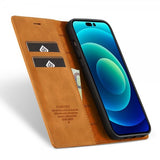 Lc.Imeeke iPhone 14 Pro Max -suojakuori korttipaikalla, läppämalli, ruskea