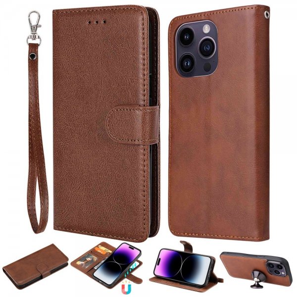 iPhone 14 Pro Max Kotelo irrotettavalla kuorella KT Leather Series-3 Ruskea