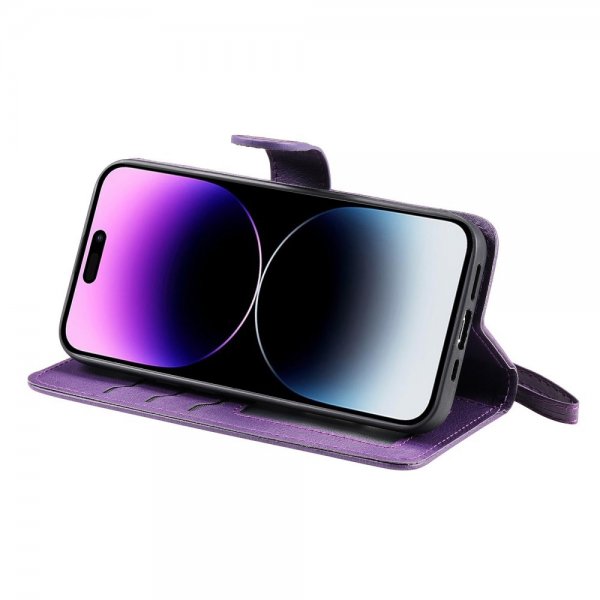 iPhone 14 Pro Max -kotelo irrotettavalla kuorella KT Leather Series-3 violetti