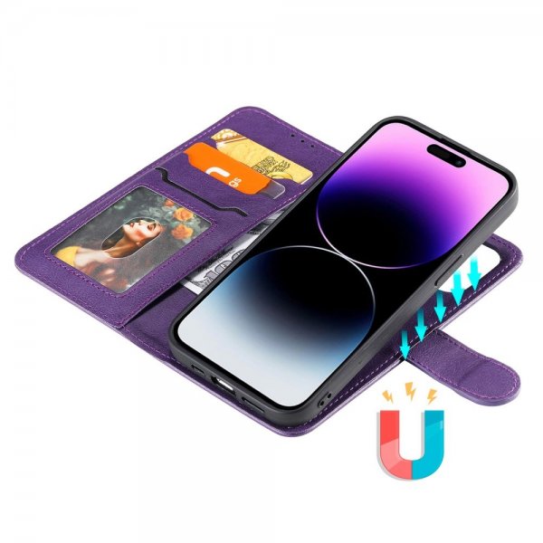 iPhone 14 Pro Max -kotelo irrotettavalla kuorella KT Leather Series-3 violetti