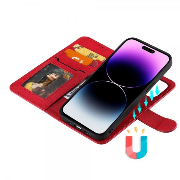 iPhone 14 Pro Max -kotelo irrotettavalla kuorella, KT Leather Series-3, punainen