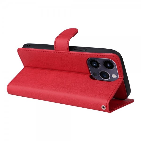 iPhone 14 Pro Max -kotelo irrotettavalla kuorella, KT Leather Series-3, punainen